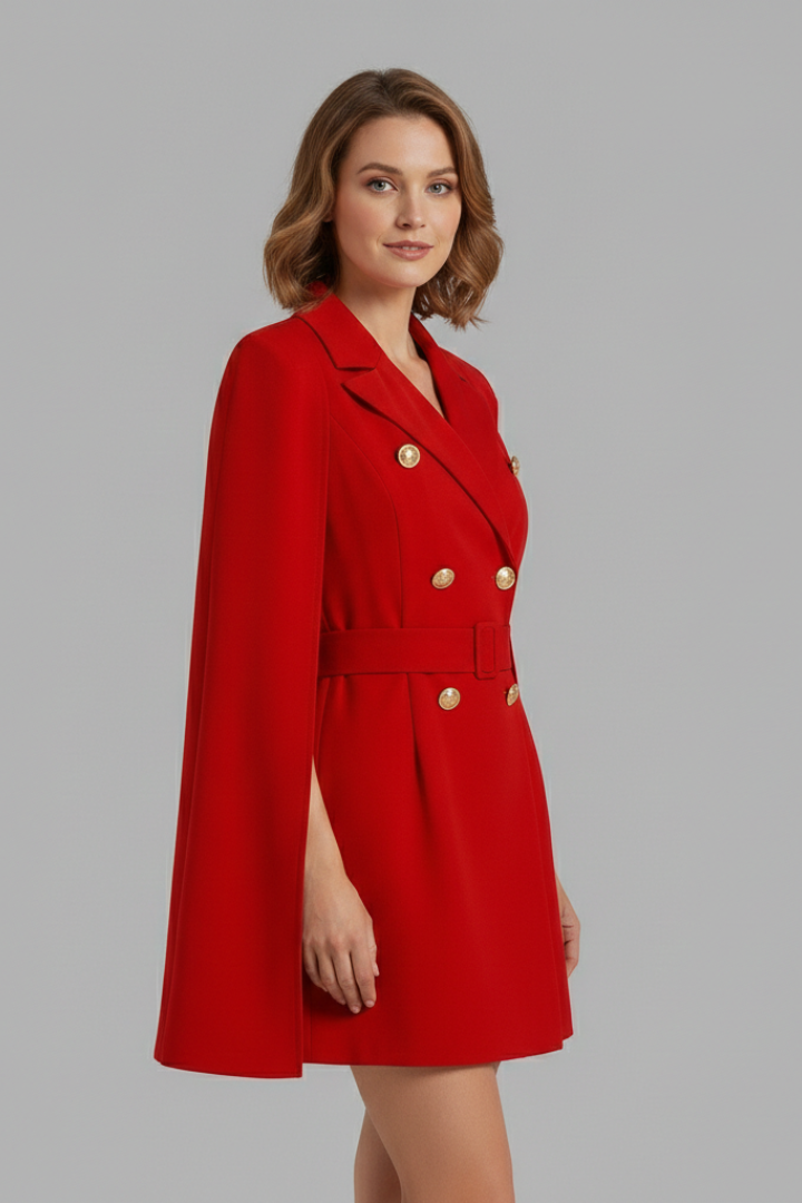 Women’s Blazer Dress with Double-Breasted Buttons and Belt