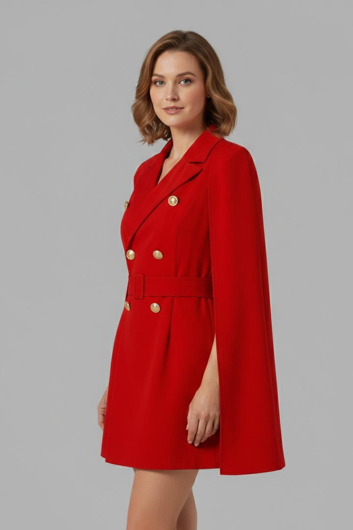 Women’s Blazer Dress with Double-Breasted Buttons and Belt