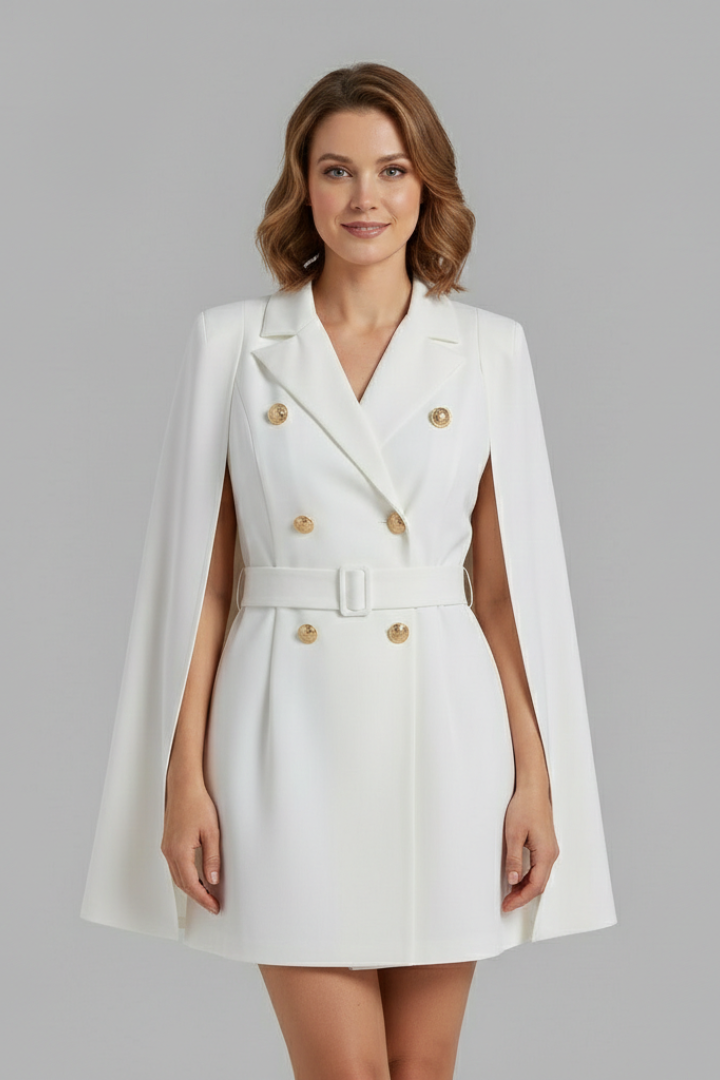 Women’s Blazer Dress with Double-Breasted Buttons and Belt