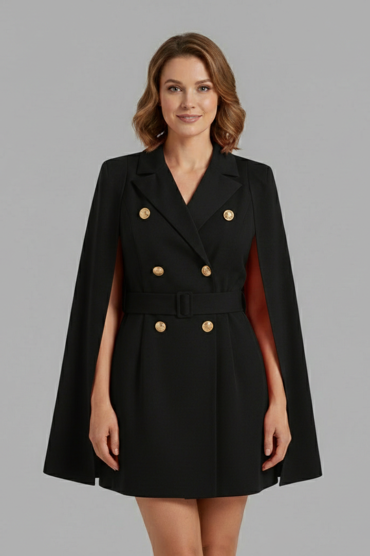Women’s Blazer Dress with Double-Breasted Buttons and Belt