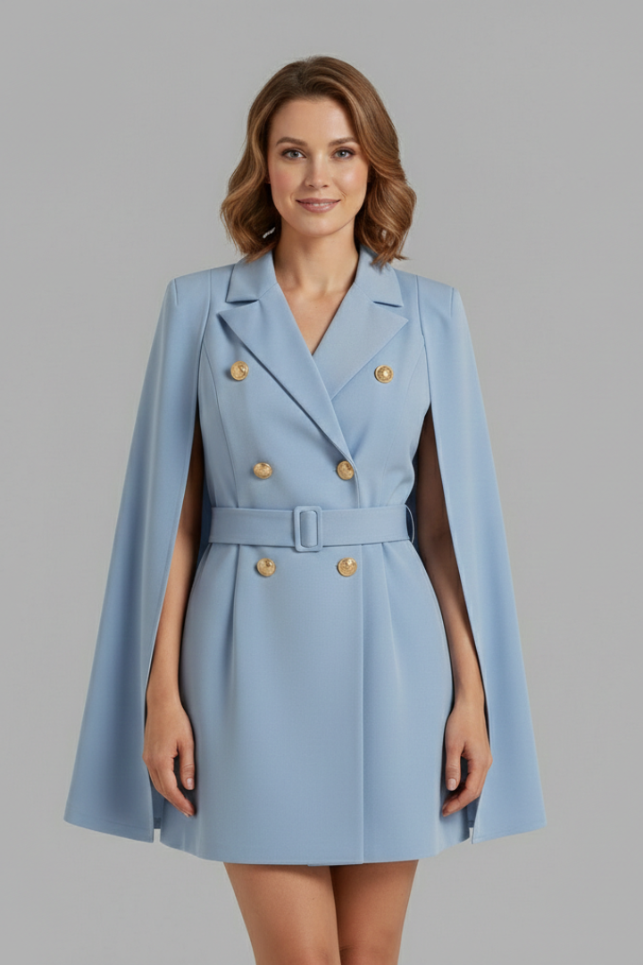 Women’s Blazer Dress with Double-Breasted Buttons and Belt
