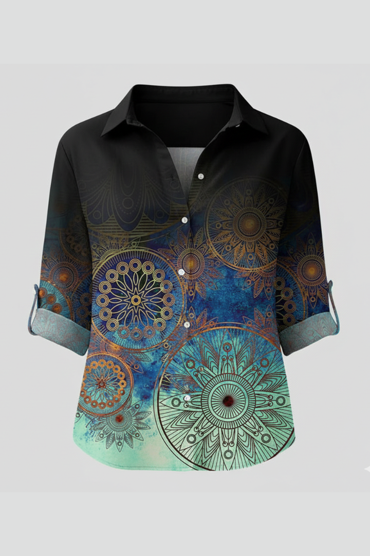 Women’s Blouse with Button Closure and Mandala Print