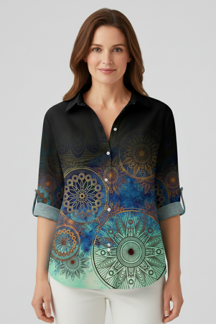 Women’s Blouse with Button Closure and Mandala Print