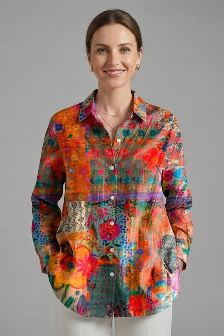 Women’s Blouse with Collar and Abstract Print