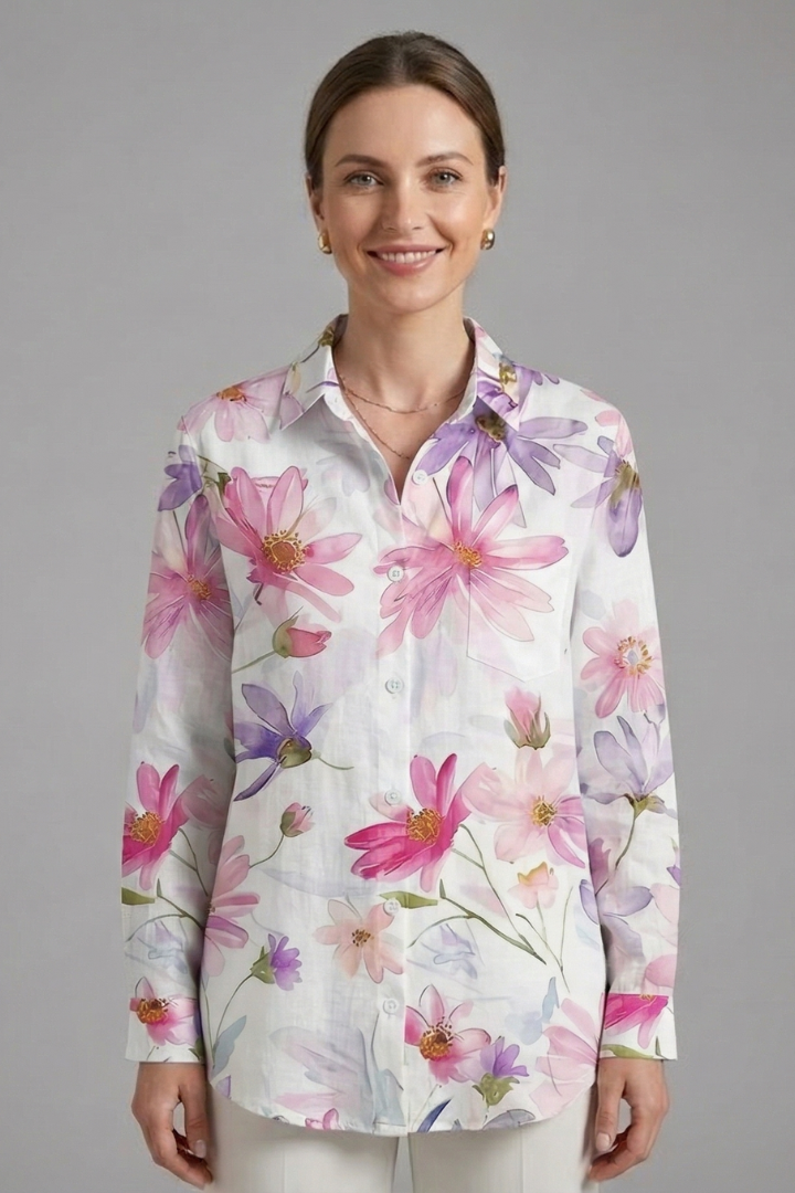 Women’s Blouse with Collar and Abstract Print