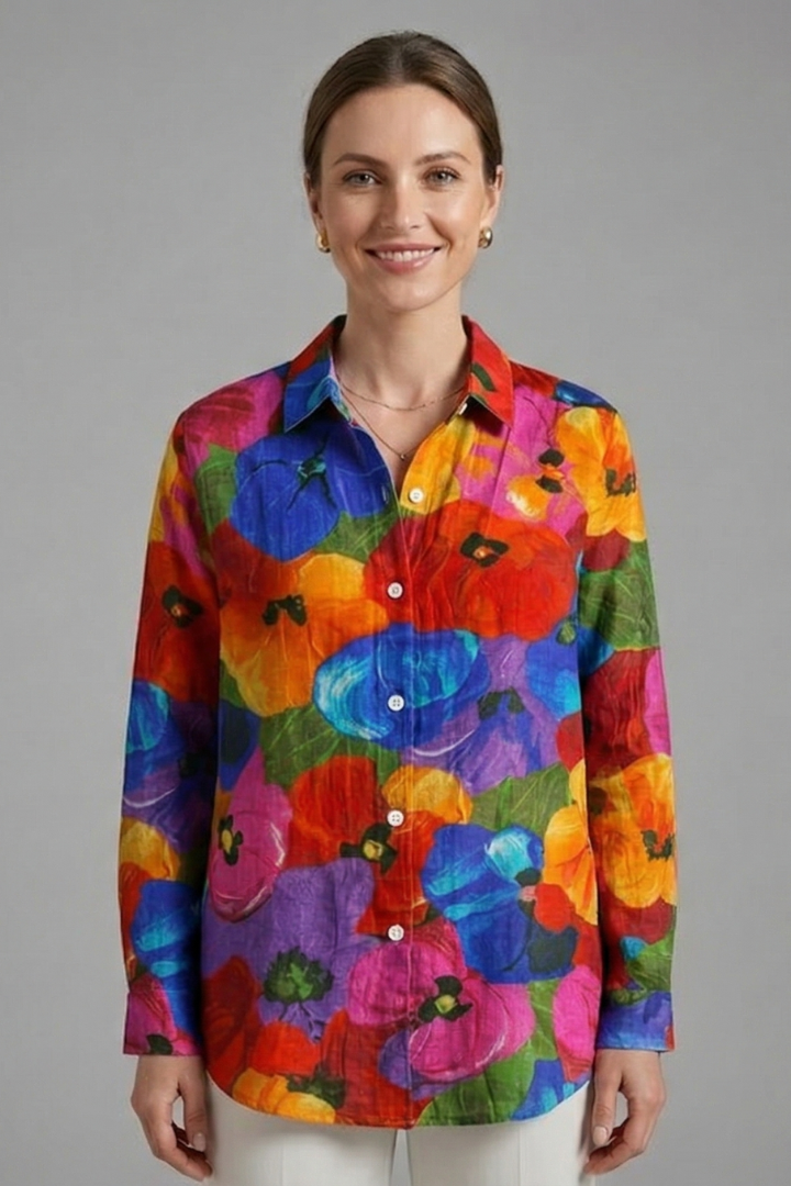 Women’s Blouse with Collar and Abstract Print