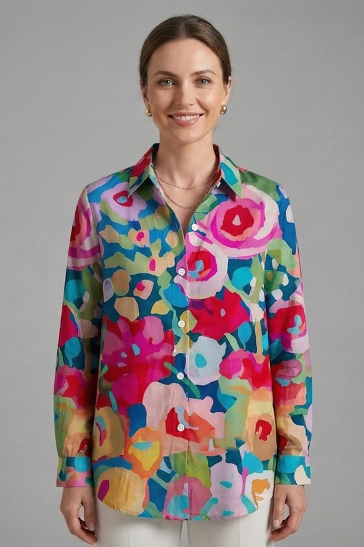 Women’s Blouse with Collar and Abstract Print