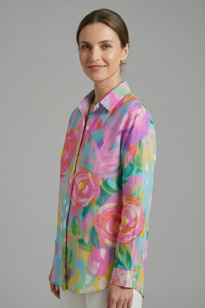 Women’s Blouse with Collar and Abstract Print