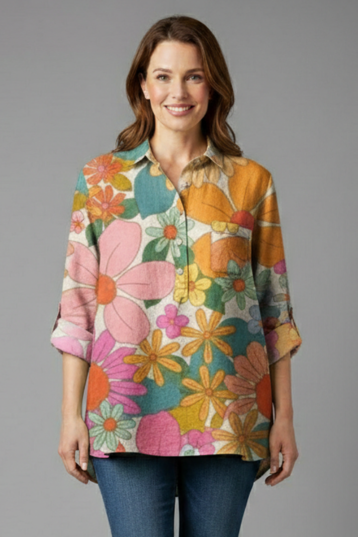 Women’s Blouse with Collar and Chest Pocket