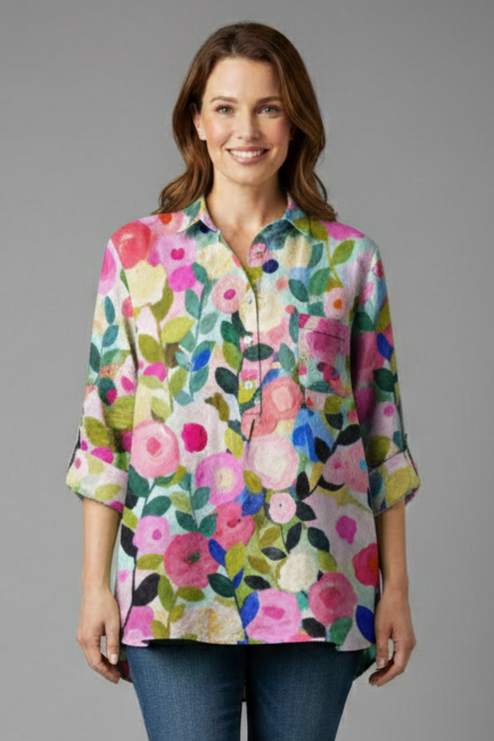 Women’s Blouse with Collar and Chest Pocket