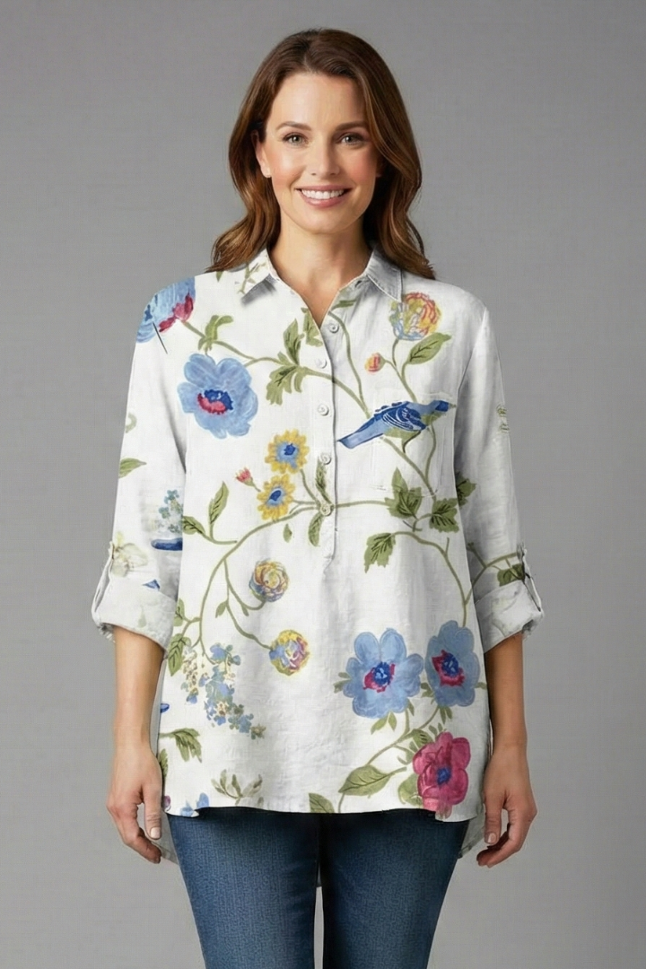 Women’s Blouse with Collar and Chest Pocket