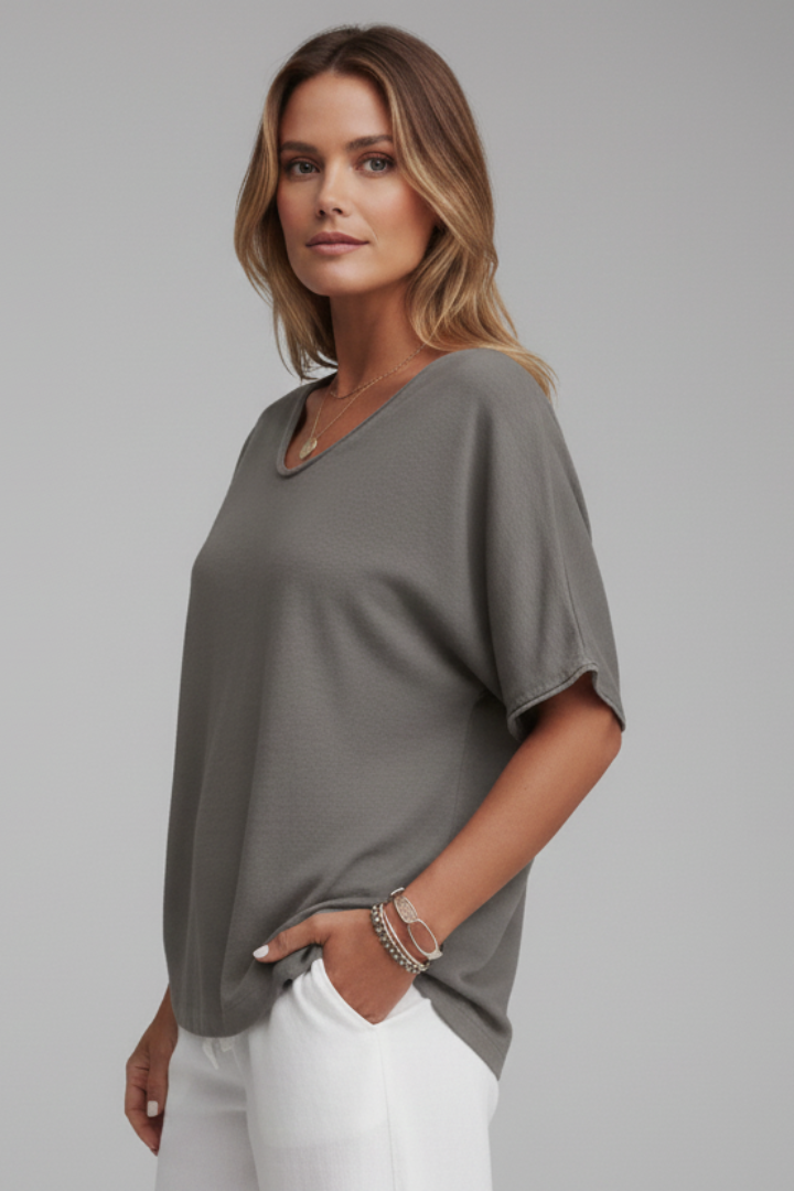 Women’s Blouse with Round Neck and Short Sleeves