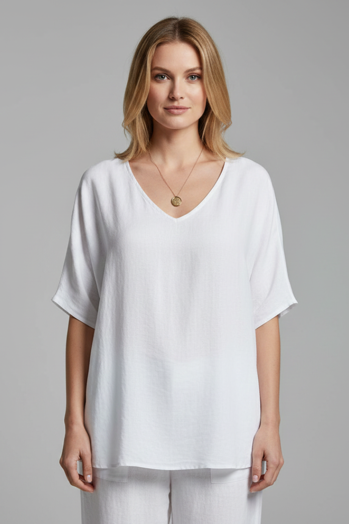 Women’s Blouse with Round Neck and Short Sleeves