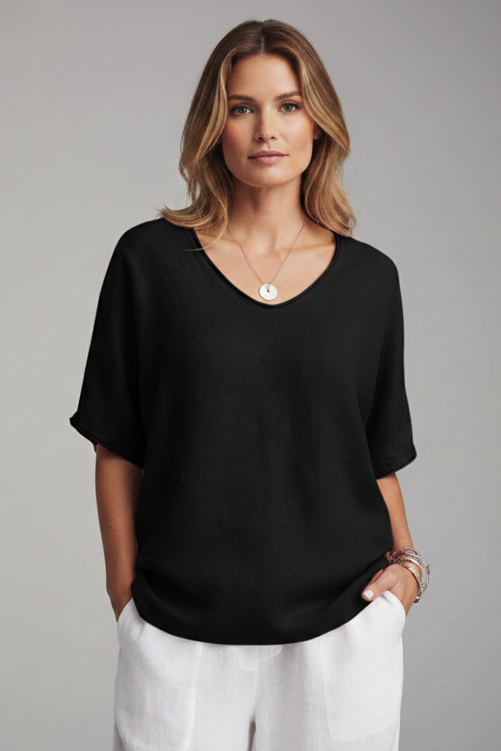 Women’s Blouse with Round Neck and Short Sleeves