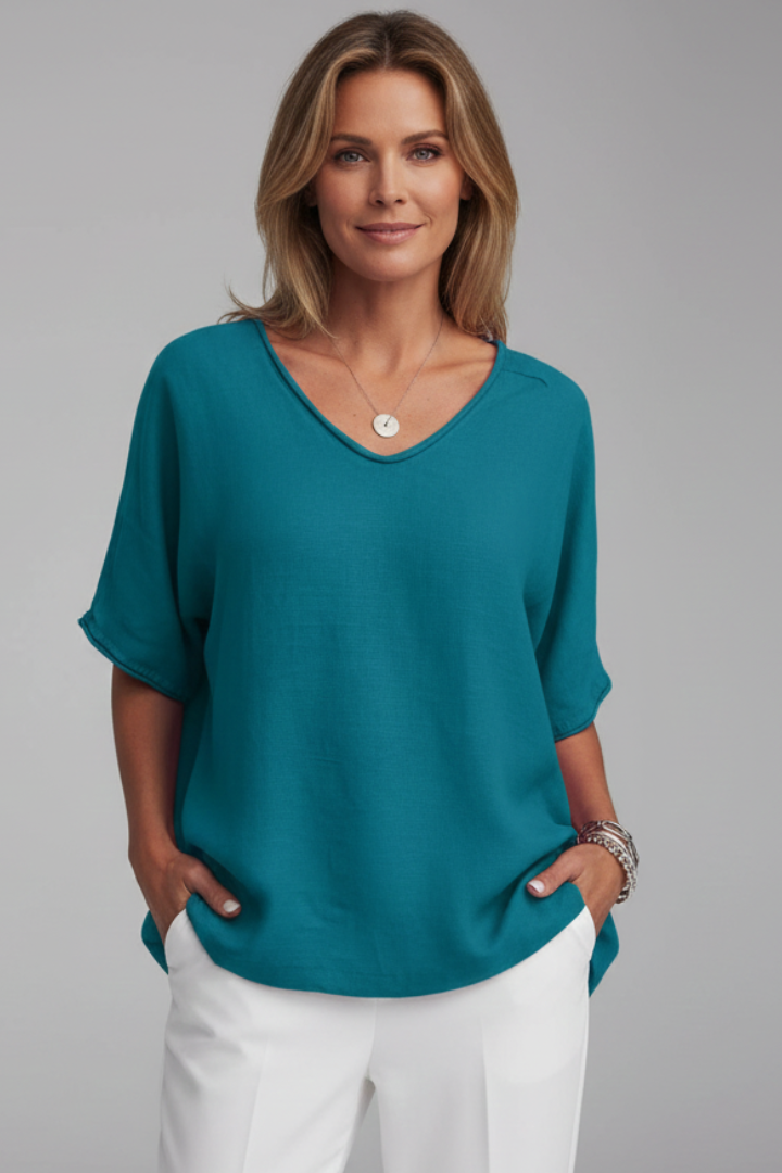 Women’s Blouse with Round Neck and Short Sleeves