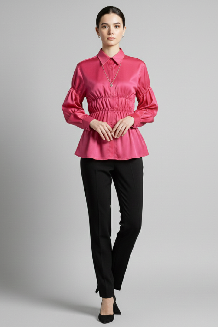 Women’s Blouse with Ruched Front and Relaxed Shape