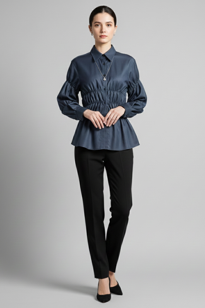 Women’s Blouse with Ruched Front and Relaxed Shape
