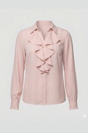 Women’s Blouse with Ruffle Front and Long Sleeves
