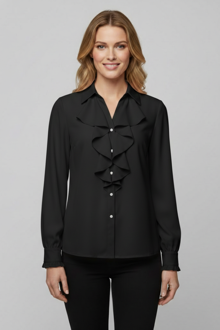 Women’s Blouse with Ruffle Front and Long Sleeves