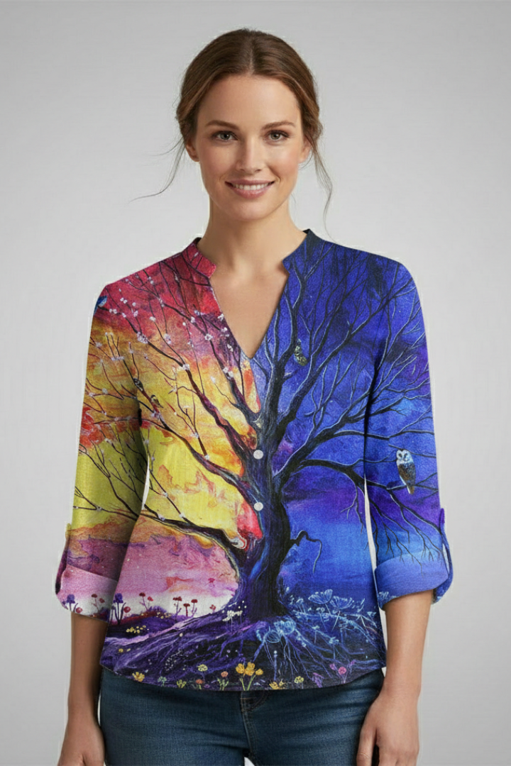 Women’s Blouse with V-Neck and Abstract Print