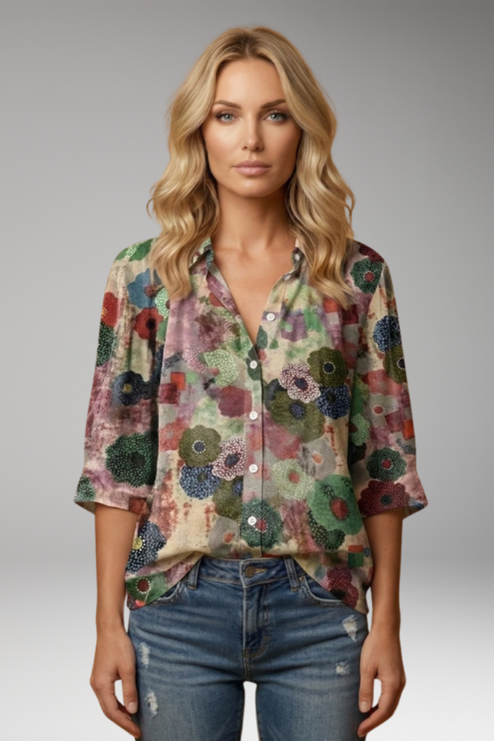 Women’s Blouse with V-Neck and Abstract Print