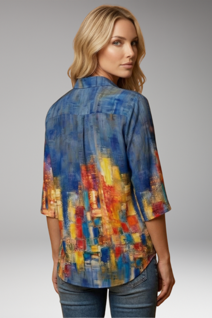 Women’s Blouse with V-Neck and Abstract Print