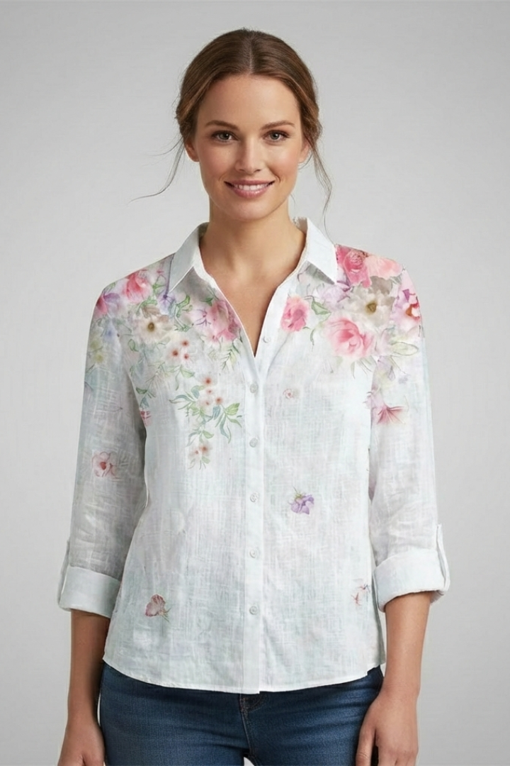 Women’s Blouse with V-Neck and Abstract Print