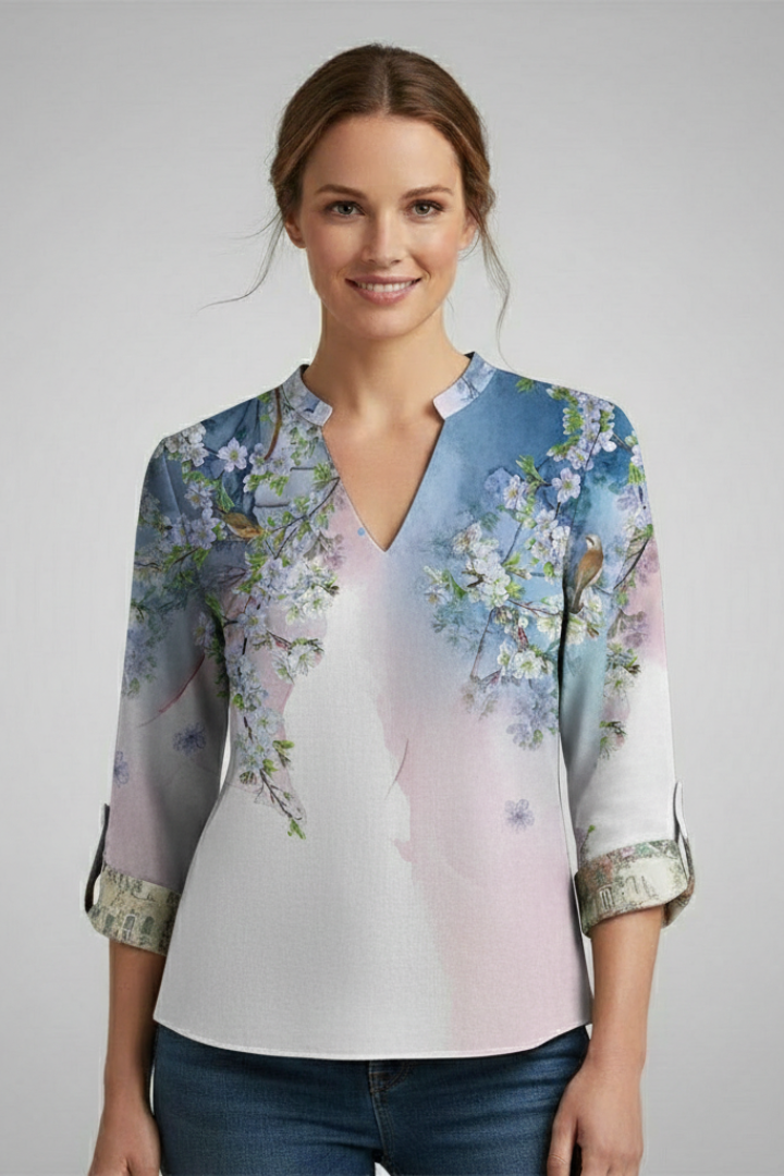 Women’s Blouse with V-Neck and Abstract Print
