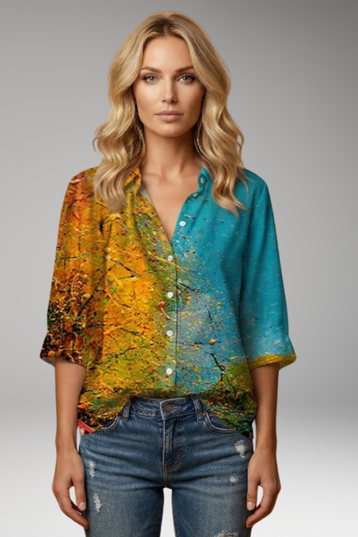 Women’s Blouse with V-Neck and Abstract Print