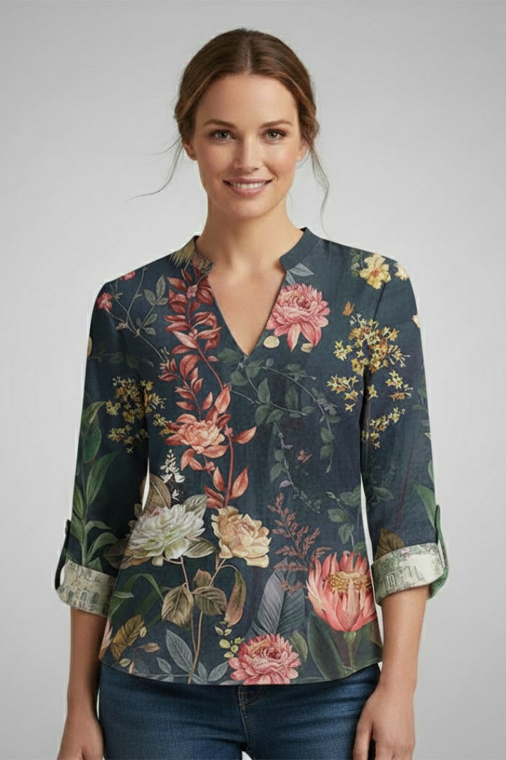 Women’s Blouse with V-Neck and Abstract Print