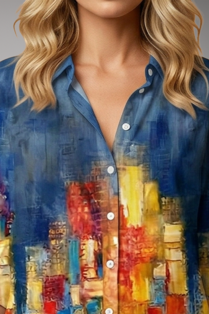 Women’s Blouse with V-Neck and Abstract Print