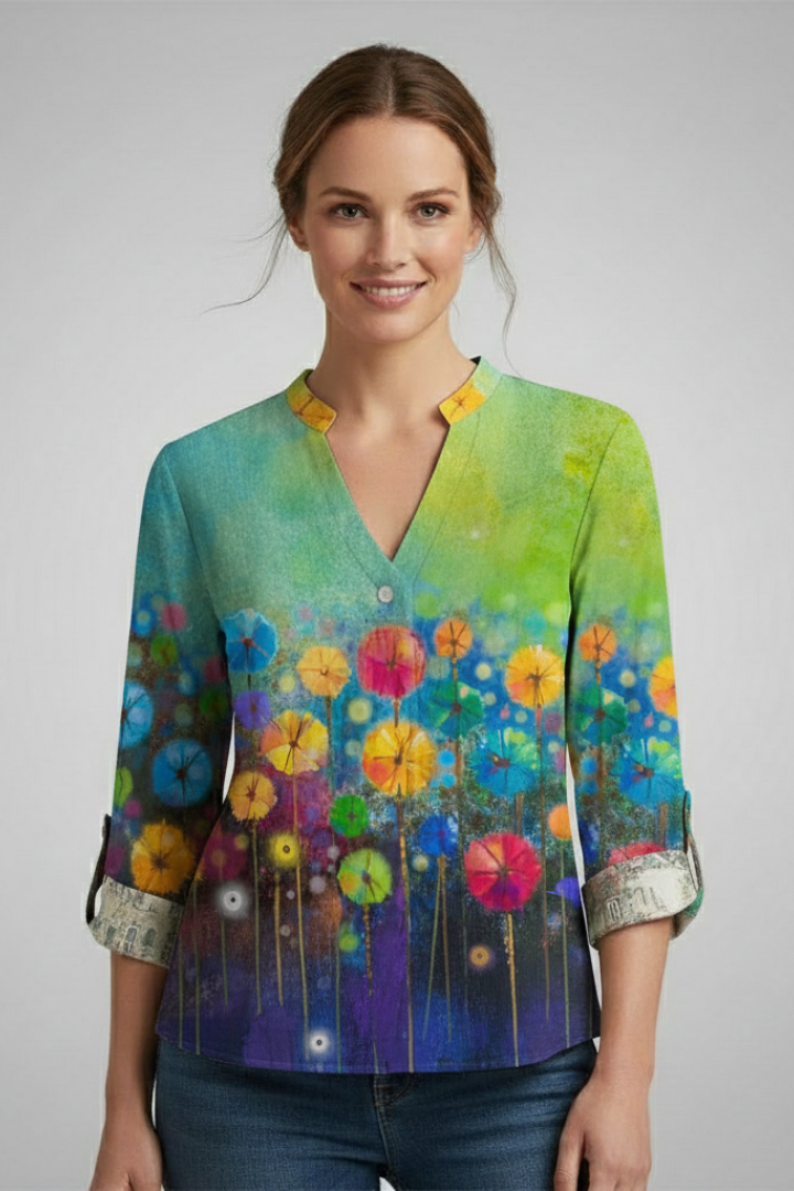 Women’s Blouse with V-Neck and Abstract Print