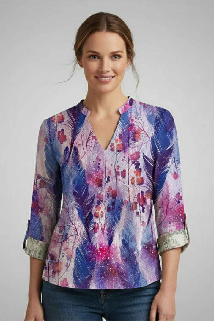 Women’s Blouse with V-Neck and Abstract Print