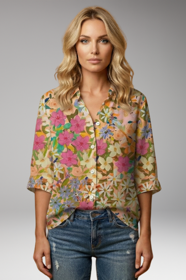 Women’s Blouse with V-Neck and Abstract Print