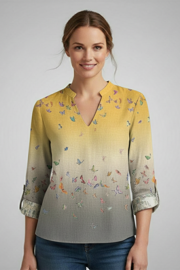 Women’s Blouse with V-Neck and Abstract Print