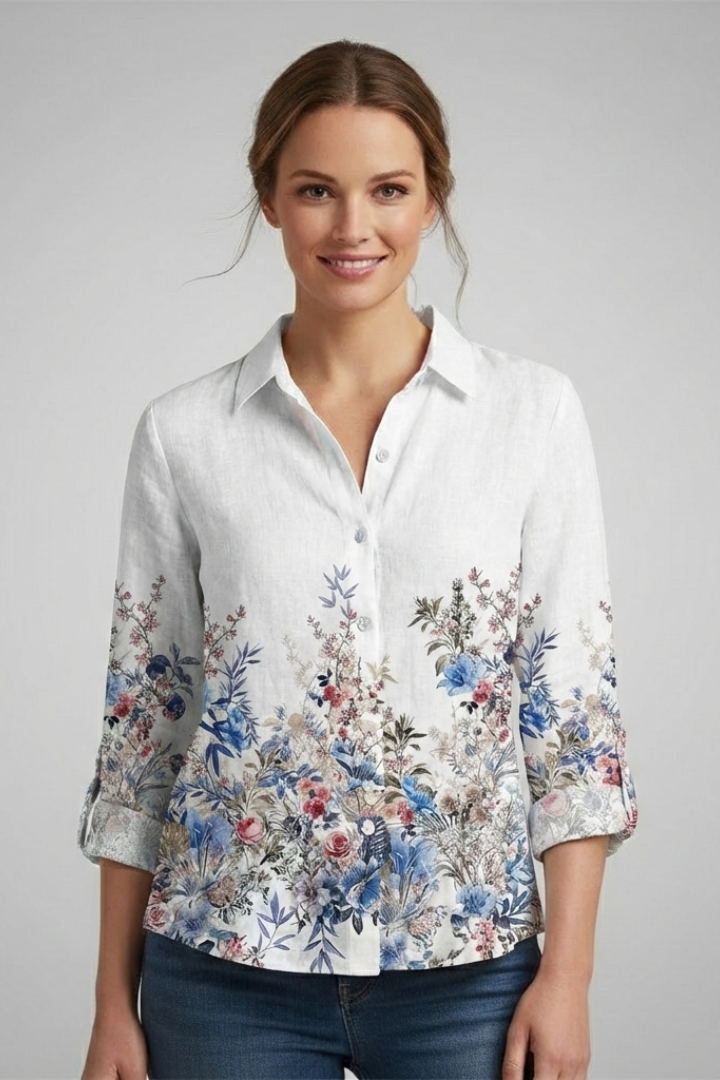 Women’s Blouse with V-Neck and Abstract Print
