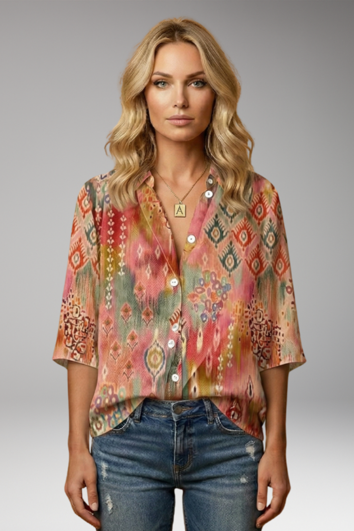 Women’s Blouse with V-Neck and Abstract Print