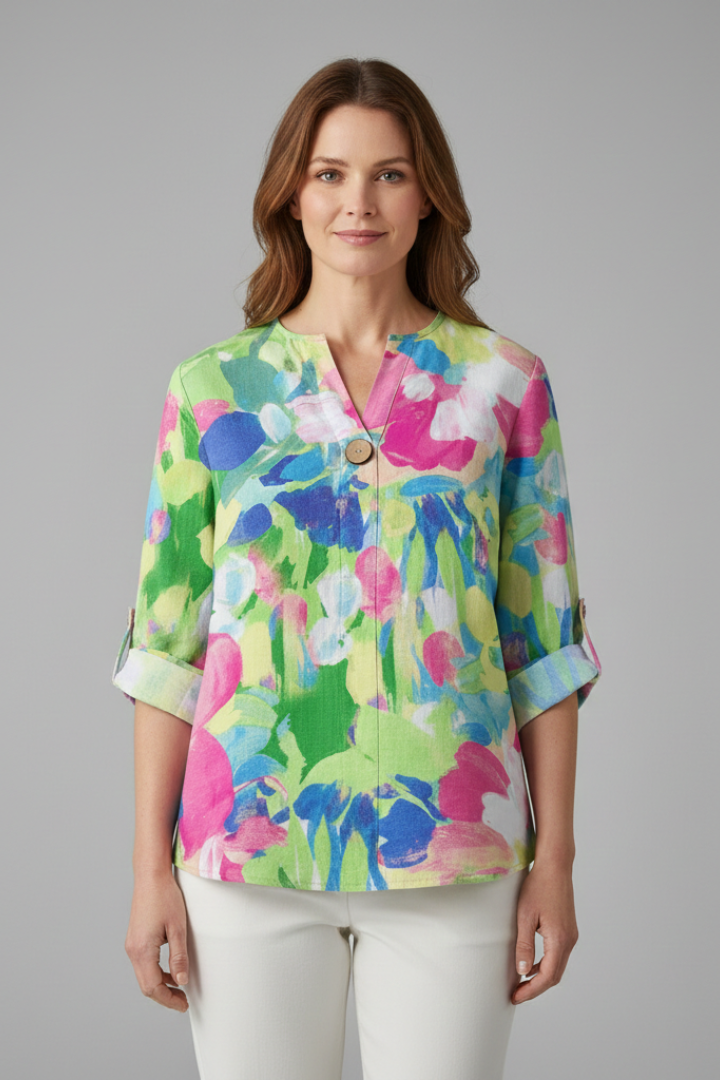 Women’s Blouse with V-Neck and Floral Print