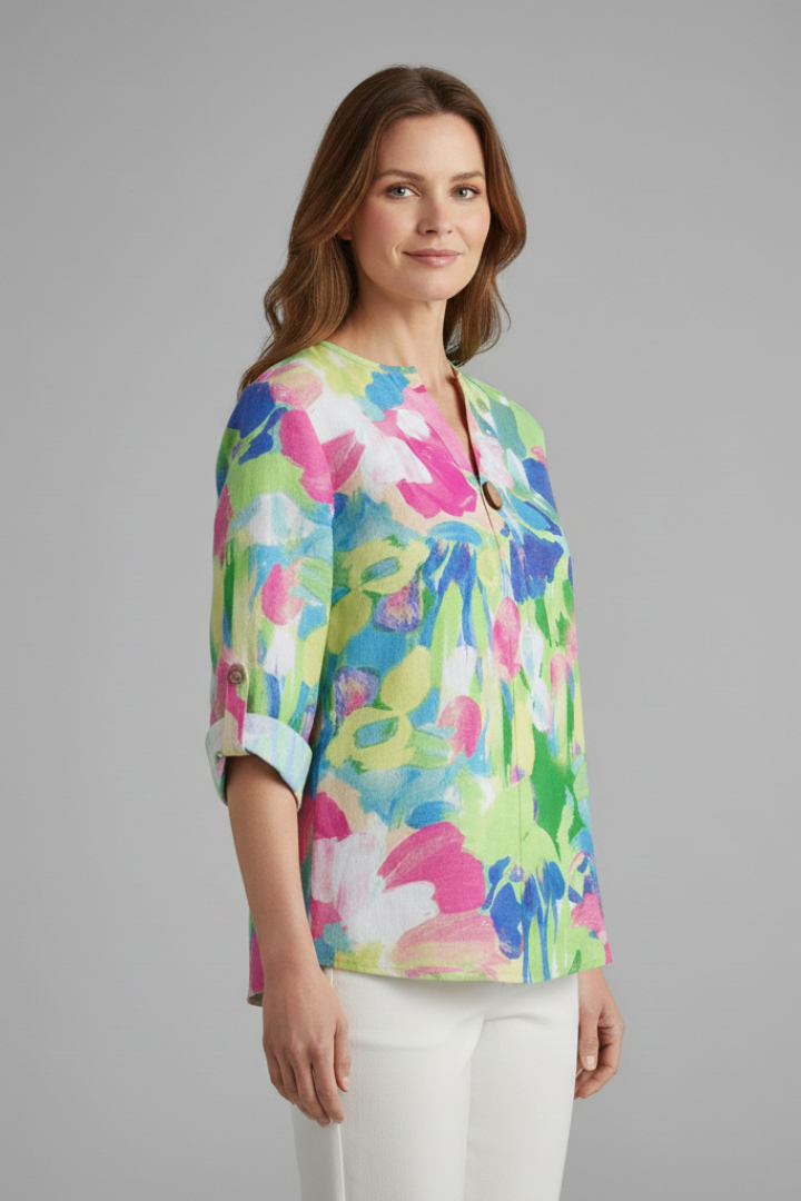 Women’s Blouse with V-Neck and Floral Print