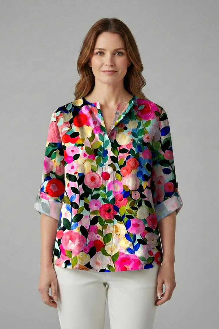 Women’s Blouse with V-Neck and Floral Print