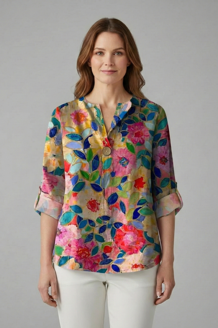 Women’s Blouse with V-Neck and Floral Print
