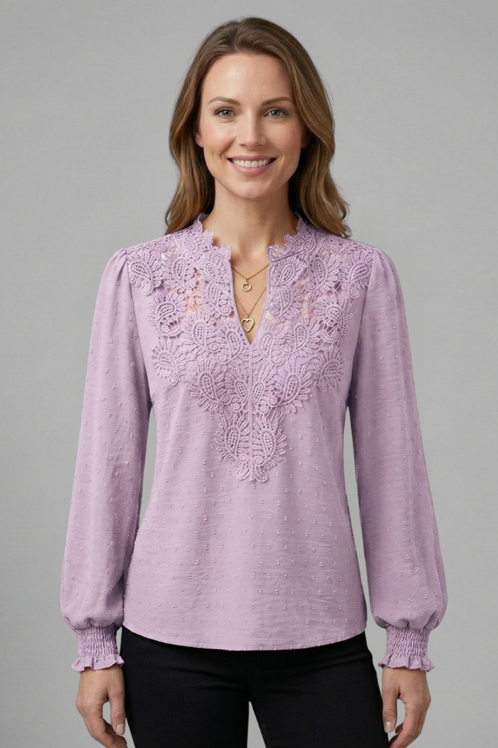 Women’s Blouse with V-Neck and Lace Detail
