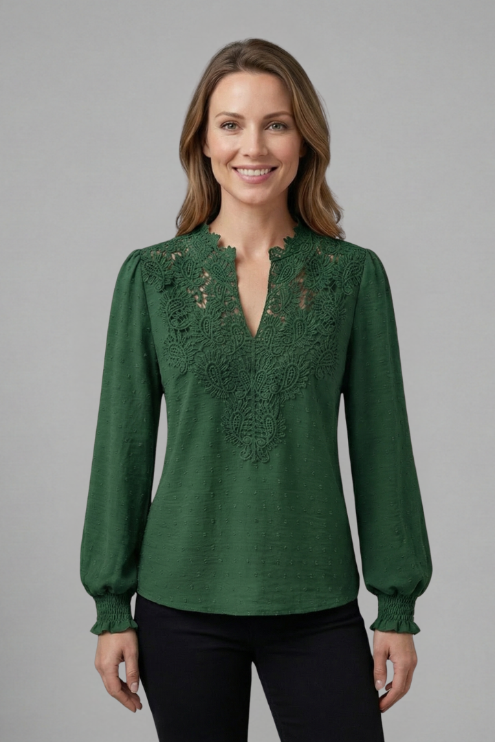 Women’s Blouse with V-Neck and Lace Detail