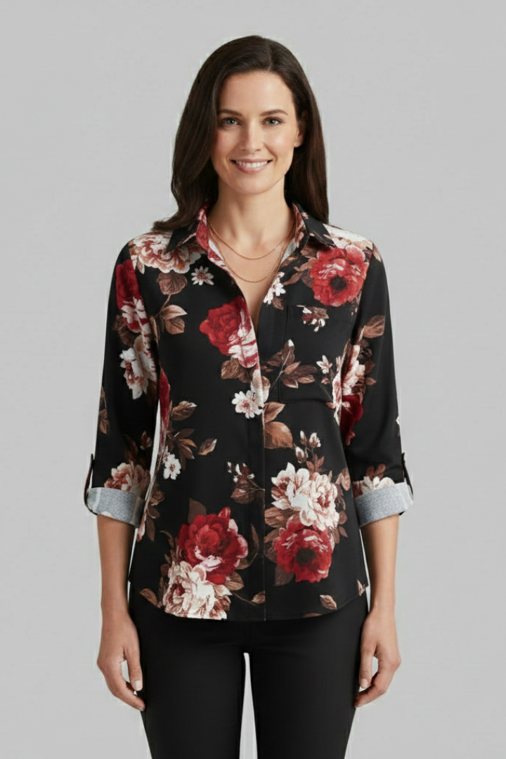 Women’s Blouse with V-Neck and Long Sleeves