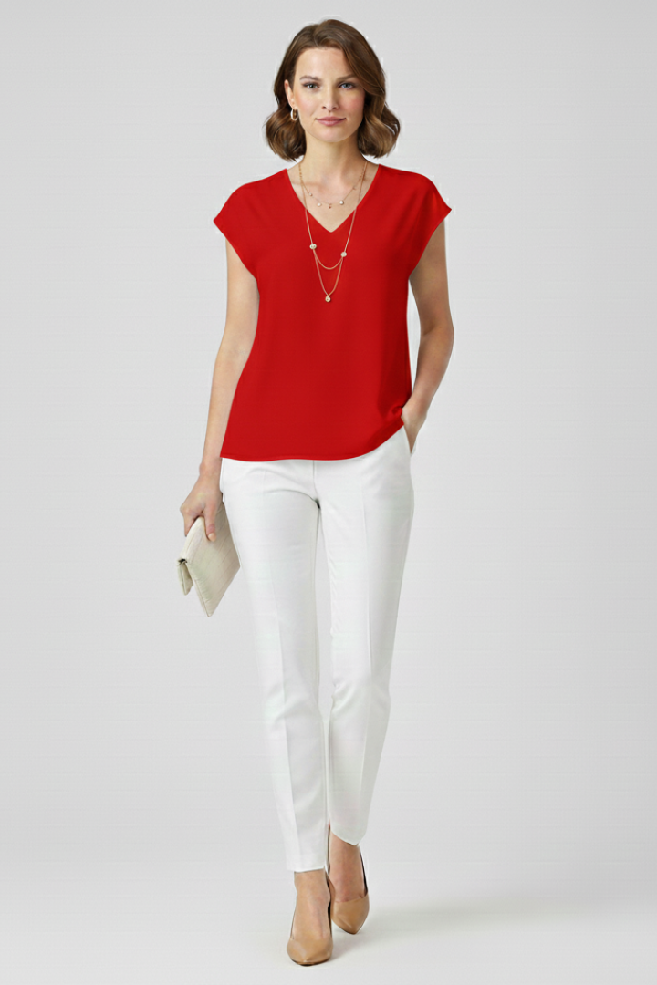 Women’s Blouse with V-Neck and Striped Woven Surface