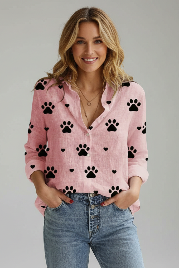 Women’s Blouse with V Neck and Dot Pattern