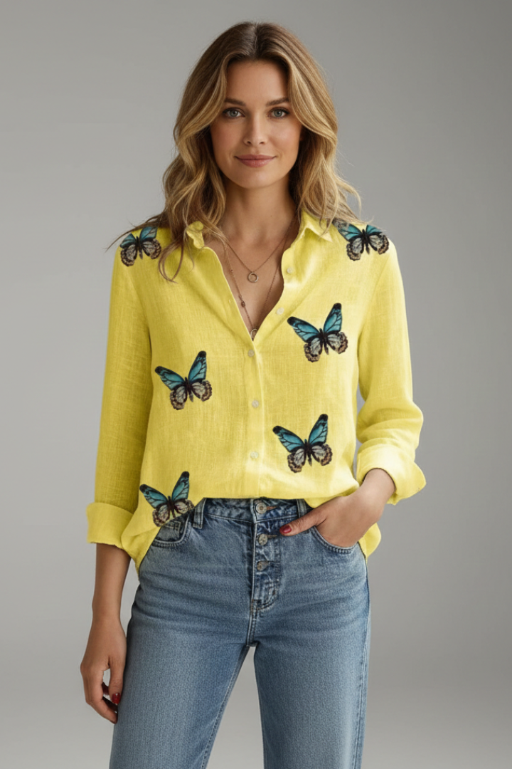 Women’s Blouse with V Neck and Dot Pattern