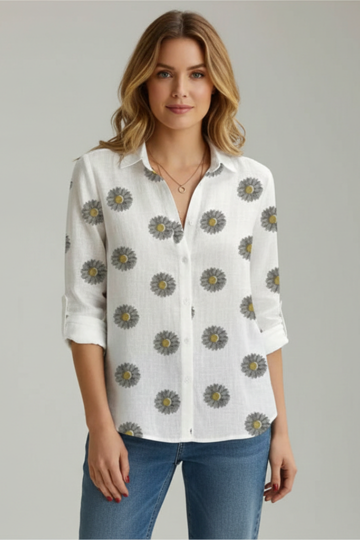 Women’s Blouse with V Neck and Dot Pattern