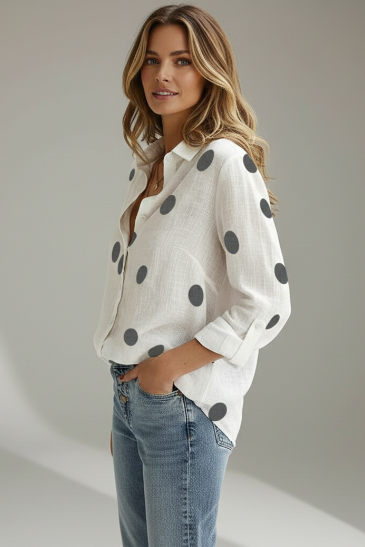 Women’s Blouse with V Neck and Dot Pattern