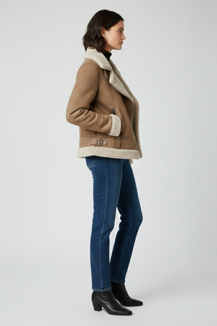 Women’s Bomber Jacket with Boxy Shape and Ribbed Cuffs